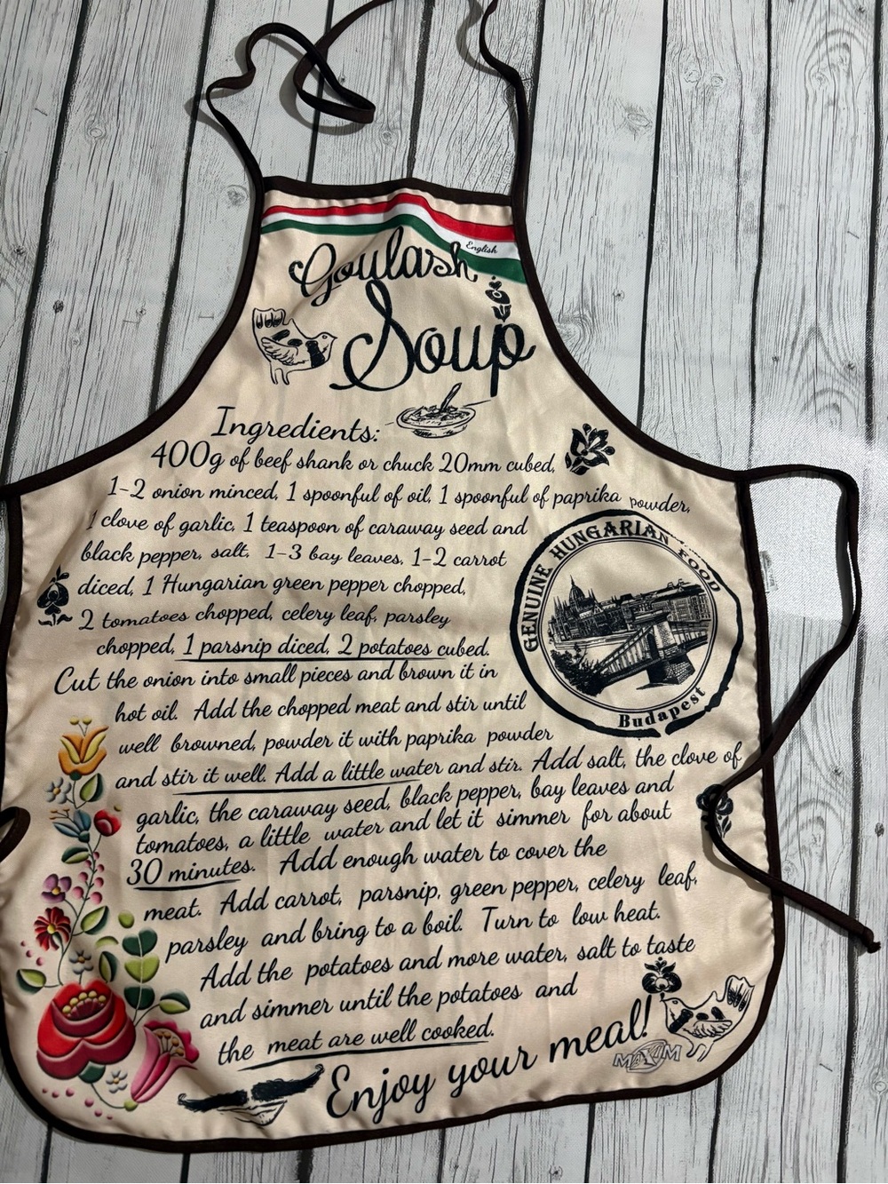 Goulash Soup Recipe Apron - Cream with Black Trim